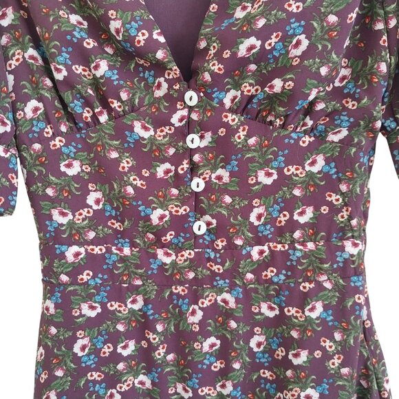 Francesca's Mi Ami Penelope Ruffle Mini Dress Like New Size XXS Purple Floral - Picture 4 of 13